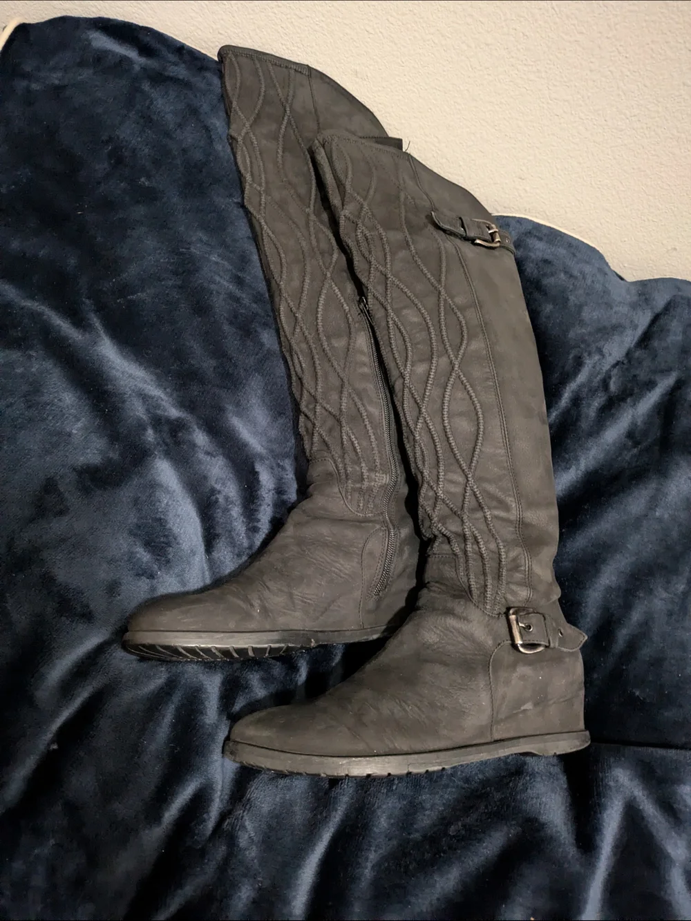 Women's Over-the-Knee Black Riding Boots with Buckle Detail